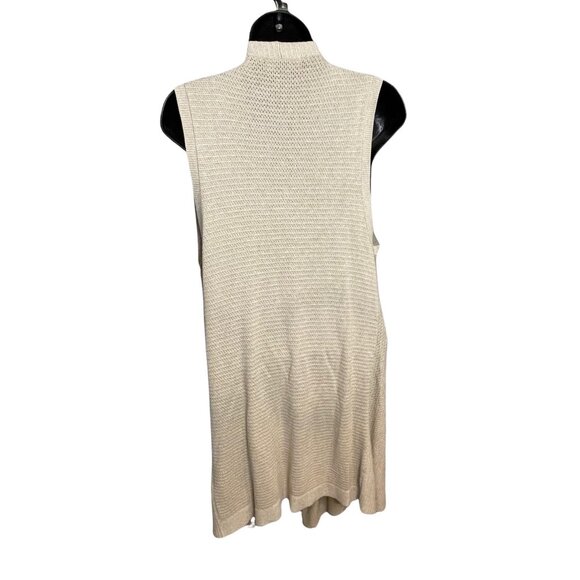 Banana Republic Small Beige Knit Sleeveless Cardigan Vest Pockets Waterfall - Picture 2 of 9